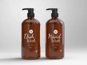 Free Amber Glass Pump Bottle Mockup