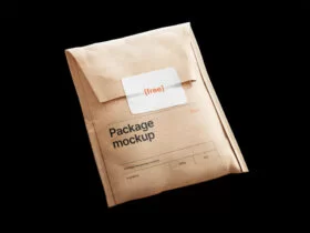Kraft Paper Postal Bag and Sticker Free Mockup