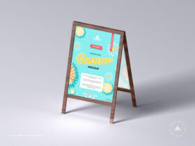 Wooden Stand Banner Free Mockup