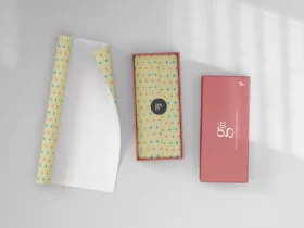 Free Gift Wrapping Sheet with Box Mockup
