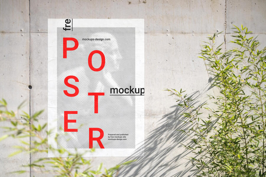 Poster on Concrete Wall Free Mockup