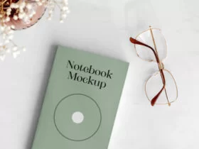 Notebook with Glasses Free Mockup