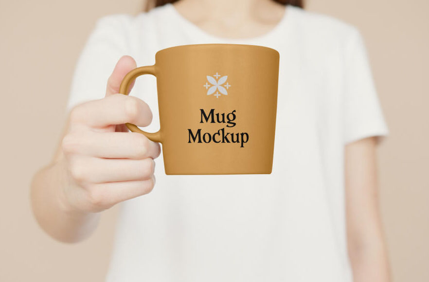 Women Holding Big Mug Free Mockup