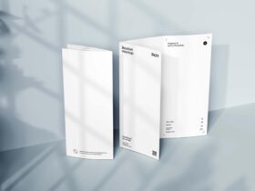 Standing Trifold Brochure Free Mockup