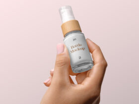 Bottle with Woman Hand Free Mockup