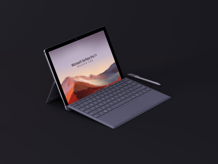 Free Microsoft Surface Pro 7 Plus 2-in-1 Laptop Mockup