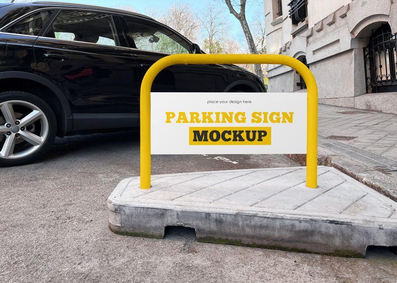 Free Parking Sign in Outdoor Advertising Mockup