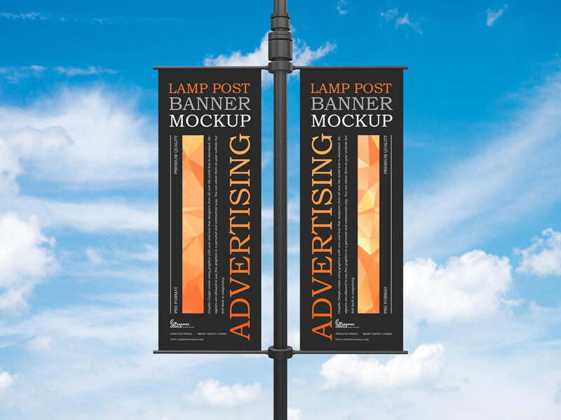 Free Advertising Lamp Post Banner Mockup