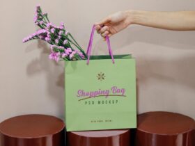 Free Floral Paper Shopping Bag Mockup