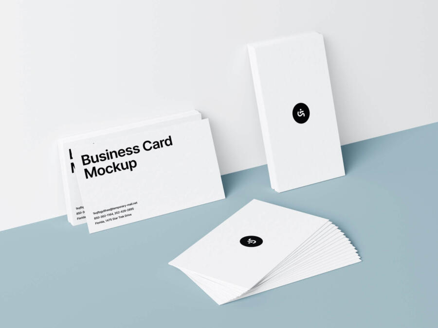 Free Photorealistic Business Cards Mockups Scene