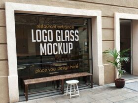 Free Restaurant Entrance Logo Glass Mockup