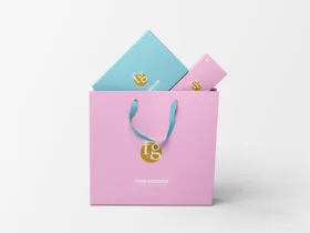 Free Shopping Bag with Boxes Mockup