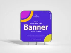 Free Square Round Corner Stand Banner Mockup Template