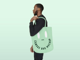 Men with Canvas Bag Free Mockup