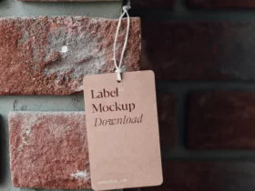 Label on Brick Wall Free Mockup