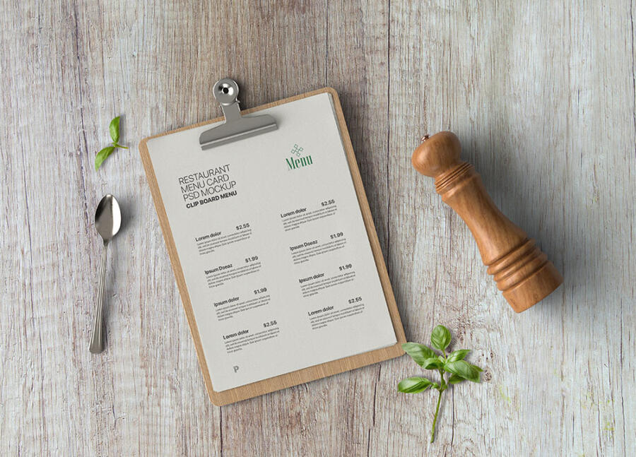 Free Restaurant Menu Card Mockup