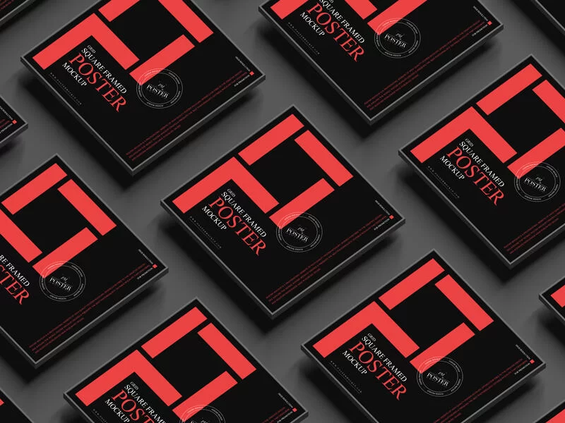 Grid Square Framed Poster Free Mockup