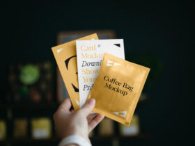 Cards with Coffee Bag Free Mockup