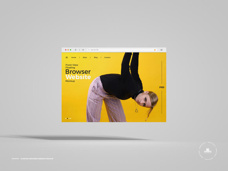 Free Front View Floating Browser Website Mockup